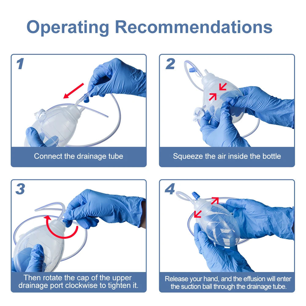 Depósito de succión de bola de presión negativa de drenaje de silicona, 100ml-400ml para drenaje postoperatorio, equipo veterinario clínico de mascotas, 10 Uds. - imagen 5