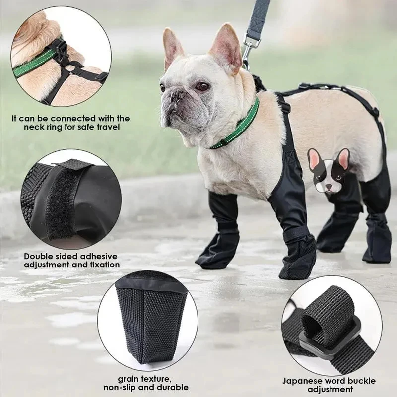 Zapatos impermeables ajustables para perros, botas transpirables para mascotas, zapatos suaves para caminar al aire libre, Protector de patas para Bulldog Francés - imagen 2