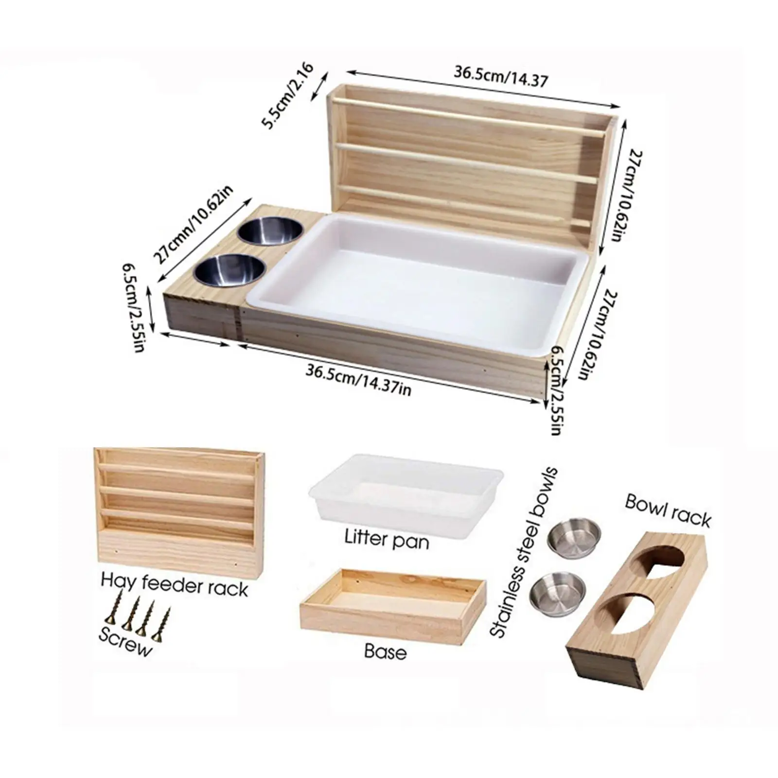 Rabbit Hay Feeder with Litter Box, 3 in 1 Wooden Bunny Feeder, Small Animals Hay Holder Rack for Rabbit, Guinea Pig, Hamster Rabbit Hay Feeder with Litter Box, 3 in 1 Wooden Bunny Feeder, Small Animals Hay Holder Rack for Rabbit, Guinea Pig, Hamster