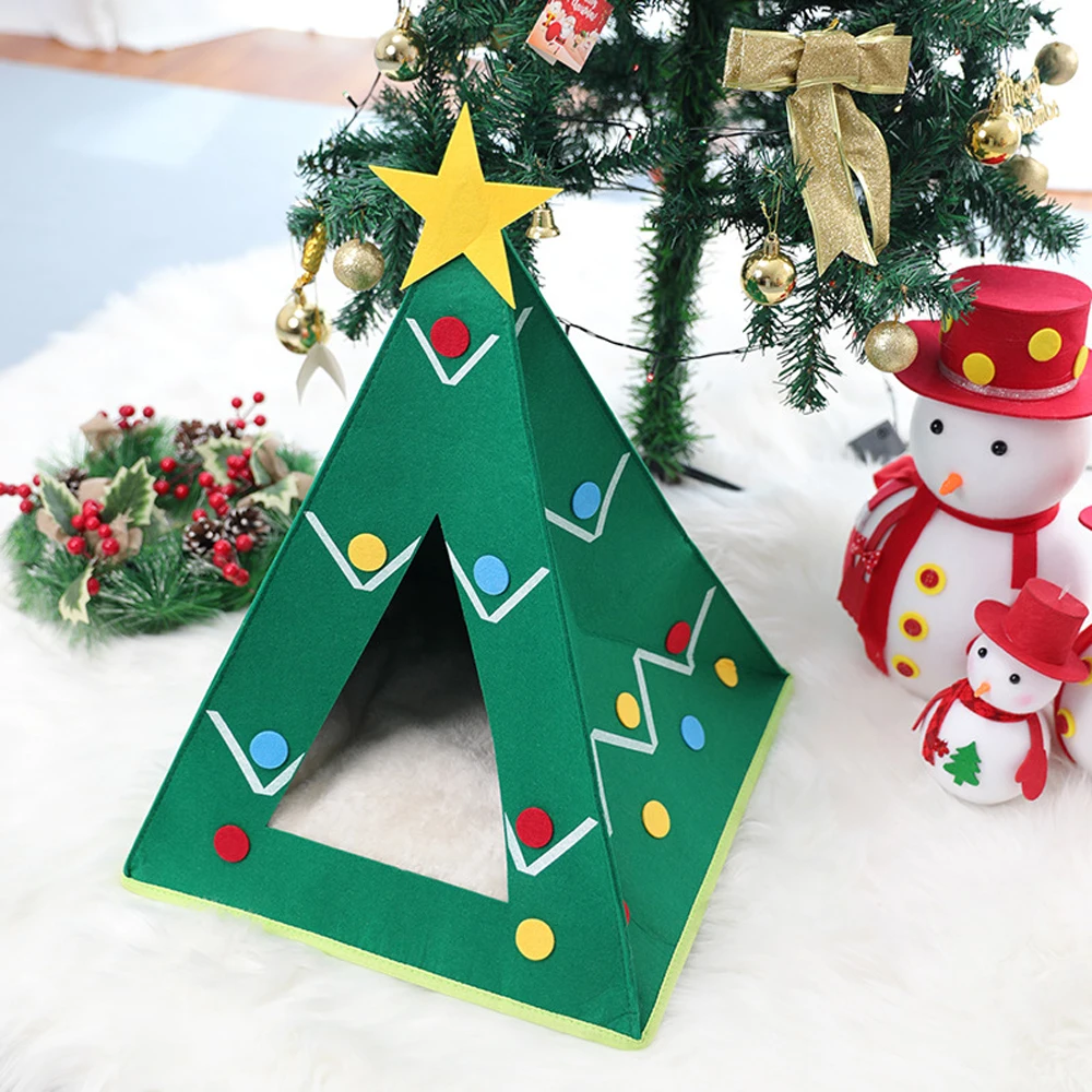 Cama de fieltro cálida para gatos, nido con forma de árbol de Navidad, cama cómoda, cueva para gatos, gatitos, cachorros, suministros para mascotas, otoño e invierno, 1 ud. - imagen 3