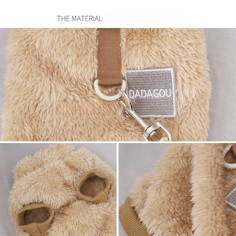 Lindo suéter cálido con capucha para perro, chaleco de felpa con anillo en D para correa, ropa suave de invierno para mascotas, mono para perros en clima frío - imagen 2