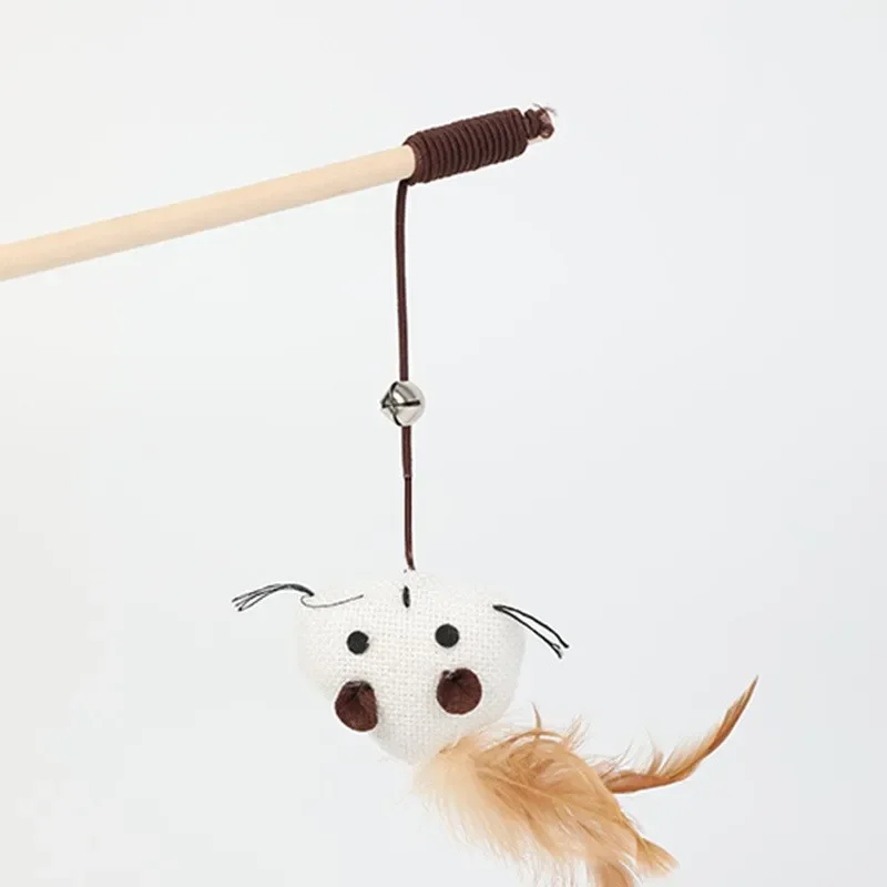 Juguete de plumas para gatito, varita colorida divertida para gato, juguetes bonitos de madera para mascotas, juguetes divertidos, palo interactivo, suministros de campana para Gato - imagen 4