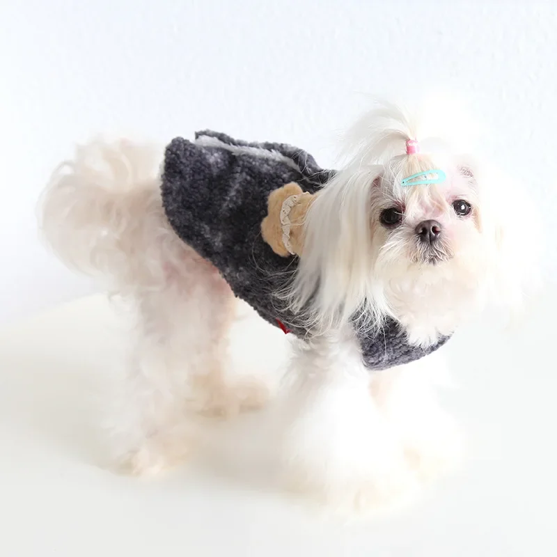 Otoño Invierno mascota cordero chaleco de terciopelo lindo oso conejo tirar flor chaleco abrigo para mascotas ropa para gatos ropa para mascotas ropa para perros disfraz para perros - imagen 2