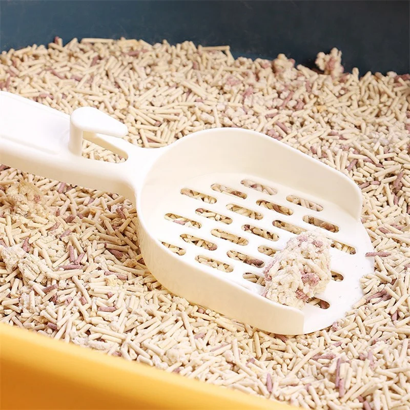 Pala plana para arena para gatos con cabeza de gato, pala para excrementos con gancho de plástico, inodoro para mascotas fácil de limpiar - imagen 2