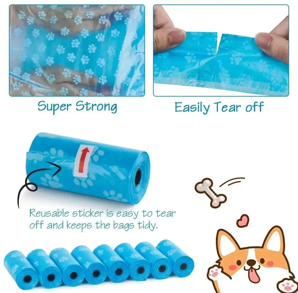 Bolsas desechables para excrementos de mascotas, bolsa para excrementos de perros, dispensador de huesos con Clip para correa, suministros de productos para perros y cachorros, bolsas de 5 rollos (75 uds) - imagen 5