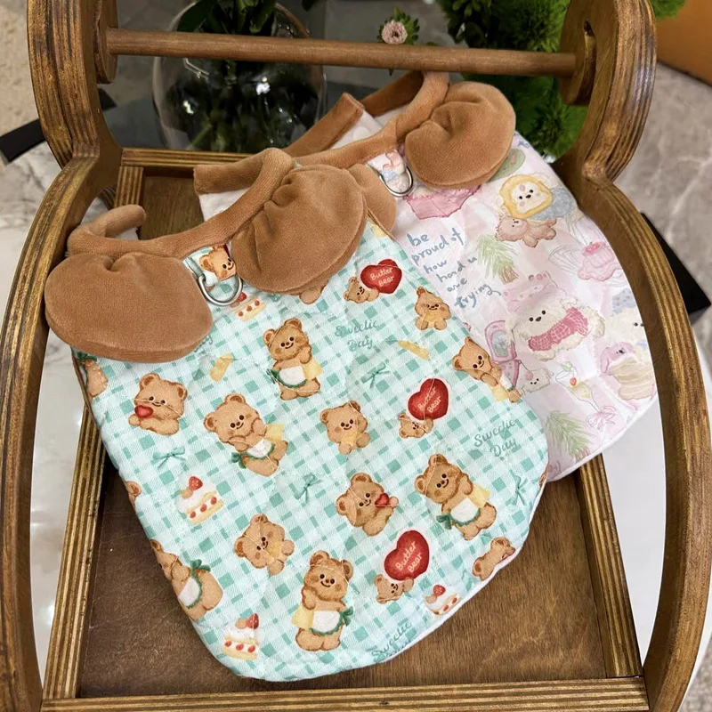 Abrigo grueso de otoño e invierno para mascotas, bonito chaleco con cuello de oso de peluche, abrigo de invierno para gatos, ropa para perros pequeños, ropa para cachorros