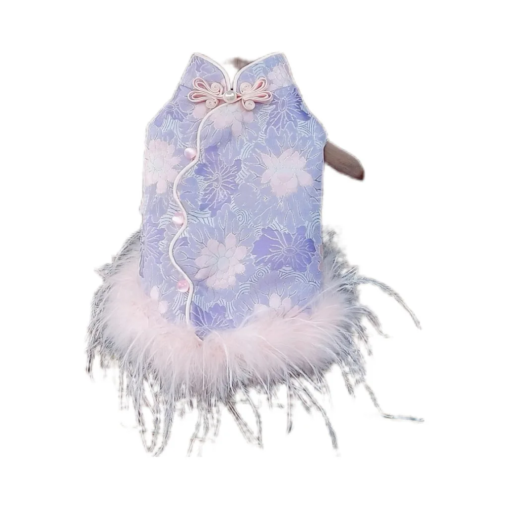 Traje de Año Nuevo para mascotas, vestido de princesa estampado estilo Hinese (bichon Frise, Pomerania, Teddy), ropa festiva para perros para vacaciones - imagen 4