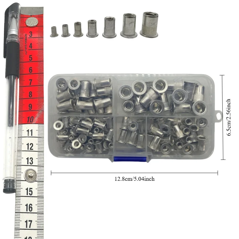 Juego de tuercas de remache de aluminio de 105/165 piezas: tamaños M3 a M12, insertos roscados de cabeza plana para automoción - imagen 5