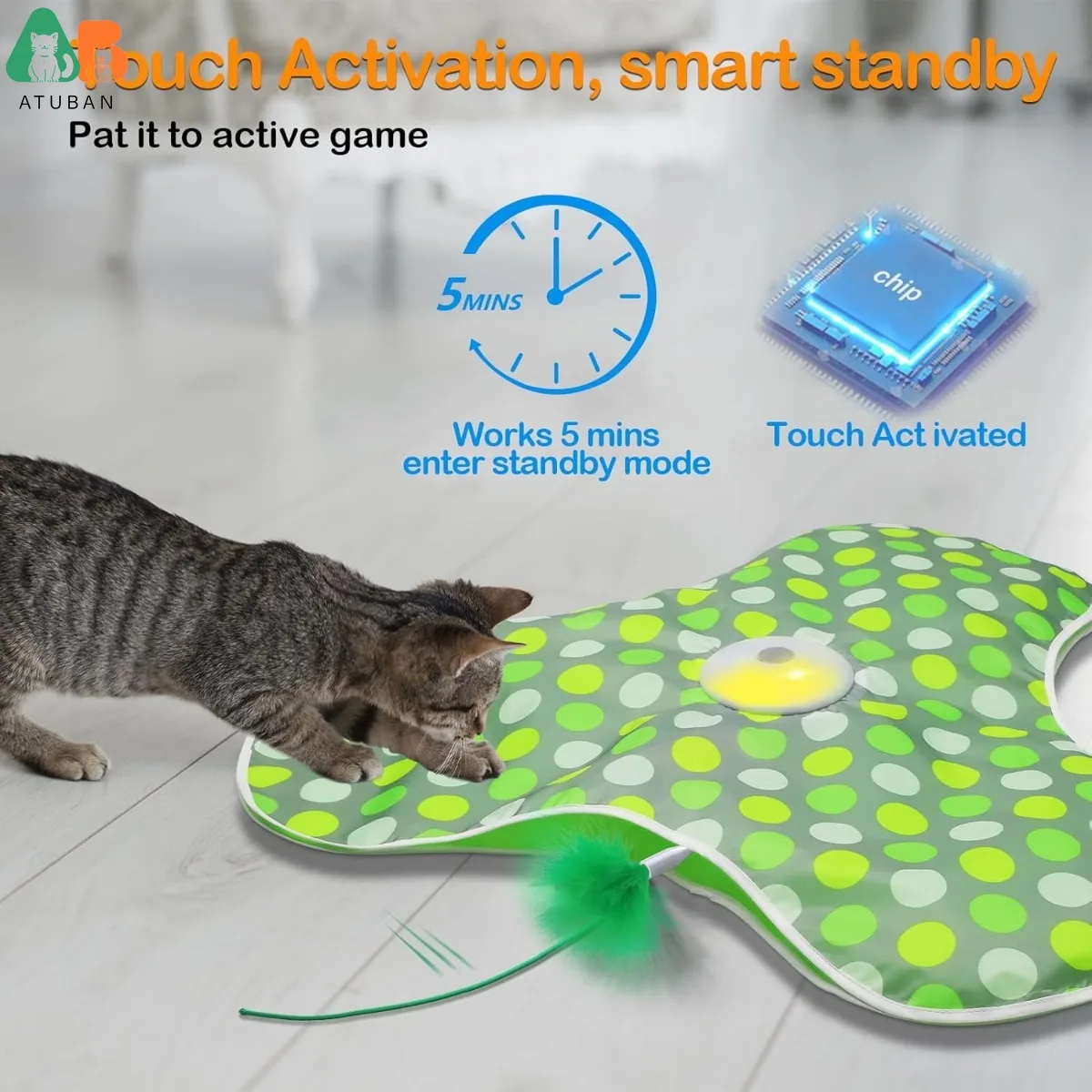 Juguete 2 en 1 con plumas y ratón chirriante recargable para gatos - imagen 4