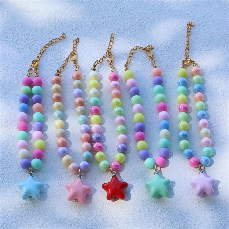 Collar de perro elástico hecho a mano, ajustable, con colgante de pentagrama de flor, cadena de cola de langosta de aleación, Collar para mascotas para gatos - imagen 3