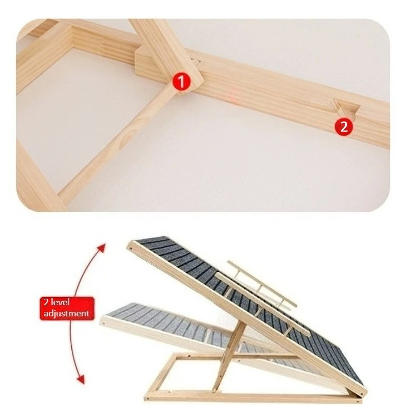 Escalera para mascotas de madera maciza, escaleras plegables para cachorros, altura ajustable, accesorios para perros, rampas de coche, suministros para productos de escaleras para perros pequeños - imagen 5