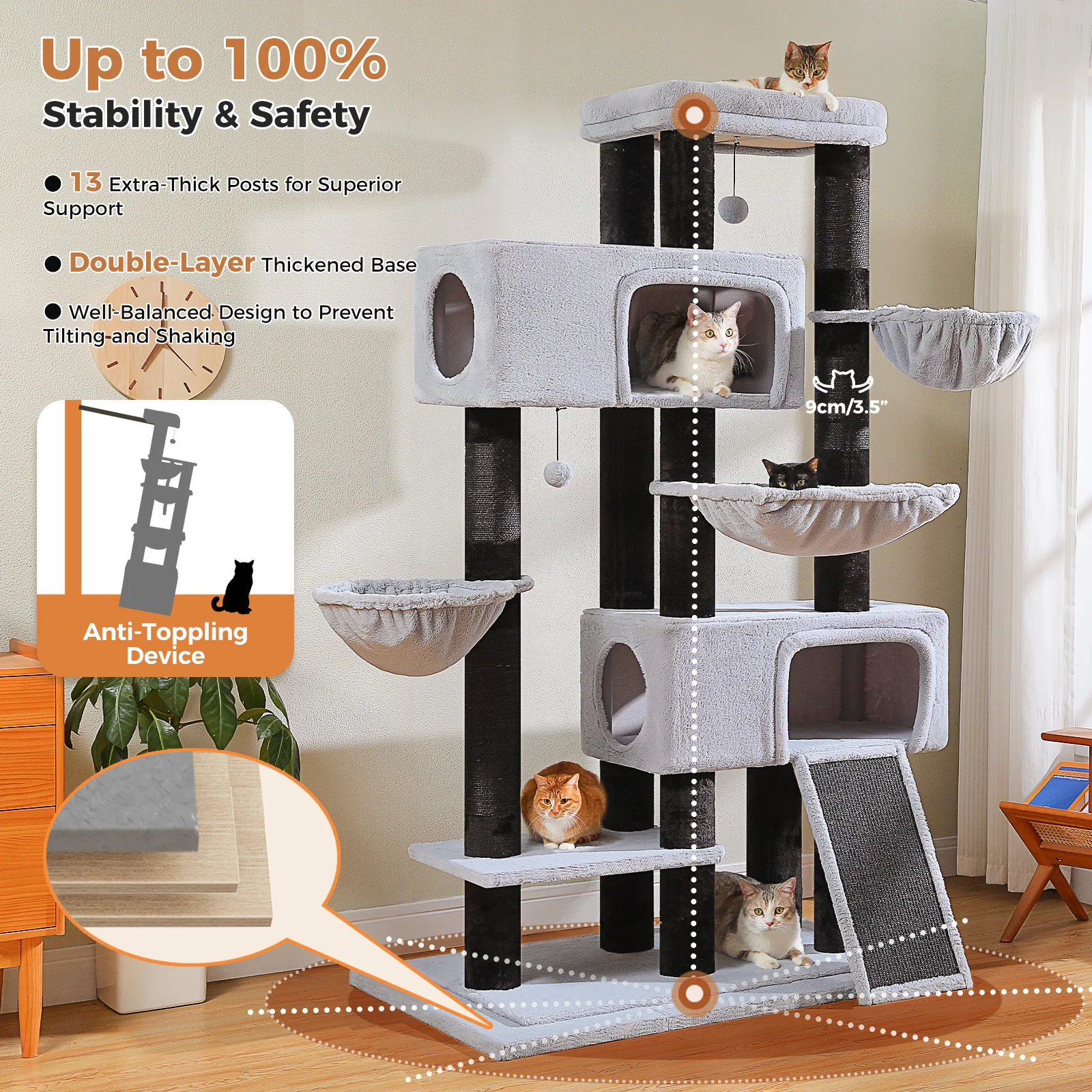 Árbol para Gatos Multinivel con Hamaca Grande y Postes de Sisal - imagen 2