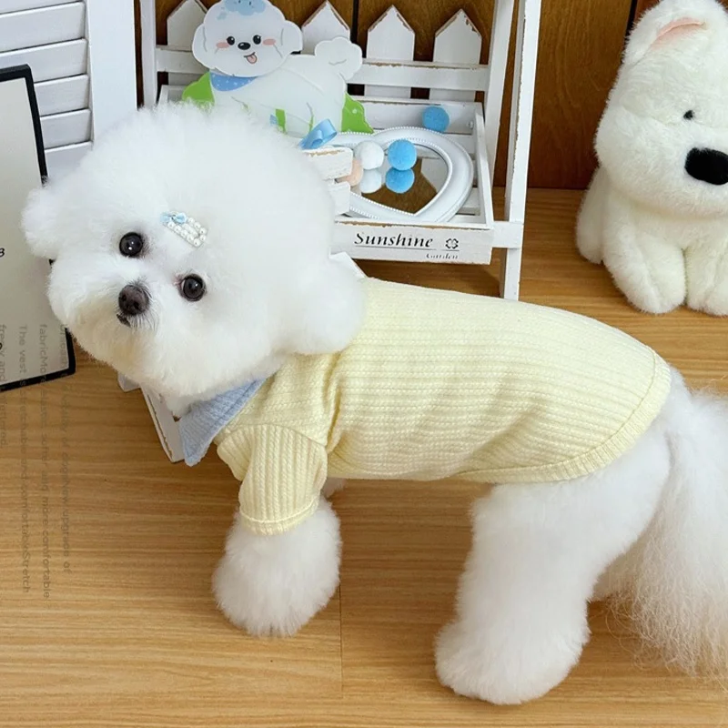 Chaqueta bonita con solapa para perro, abrigo cálido de invierno, ropa para perros, sudaderas con capucha sólidas a la moda para cachorros, chaqueta cárdigan suave Simple para gato, abrigo, ropa para mascotas - imagen 4