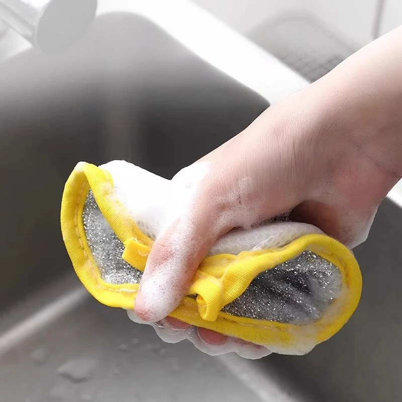 Esponja redonda de doble cara para lavar platos, cepillo lavable reutilizable para el hogar, sartén, Herramientas de limpieza de cocina, 1/5/3 piezas - imagen 3