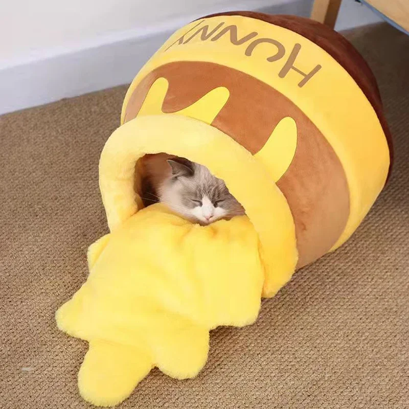 Honeypot Cat Bed Mat Winter Warm Cat Honey Jar Cave Bed Pet Dog Basket for Small Dog Kitten Plush Cushion Lounger Dog Cats House - imagen 5