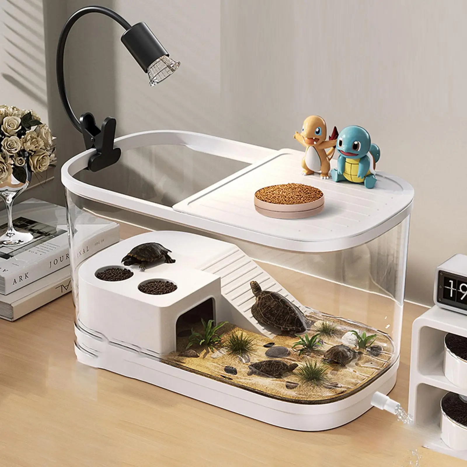 Tanque de peces de plástico para el hogar, tanque de tortugas con plataforma, hábitat de reptiles para cangrejos, peces, anfibios y reptiles - imagen 3