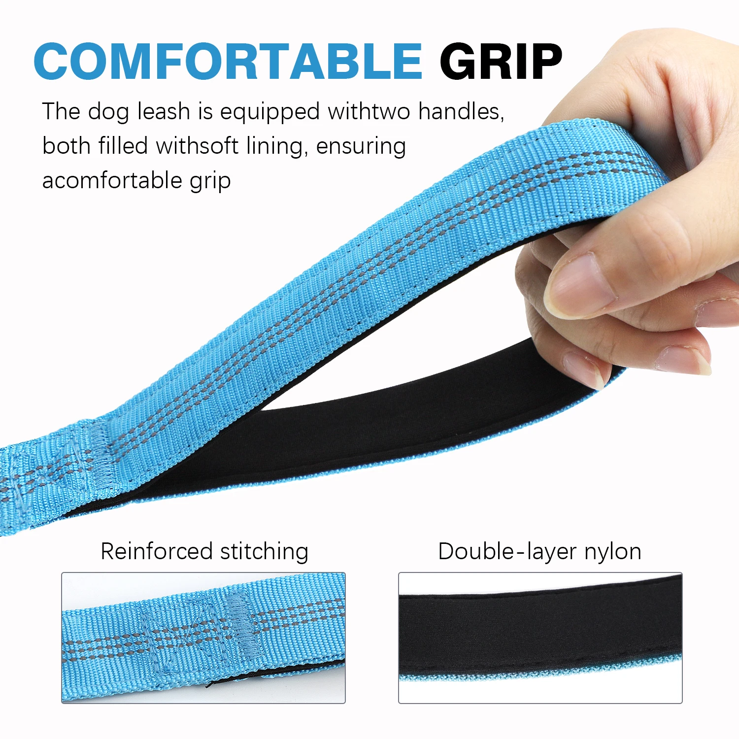 Correa elástica para perros, correa para perros resistente con absorción de impactos, correa de entrenamiento con 2 asas acolchadas, seguridad y comodidad mejorados para perros - imagen 3