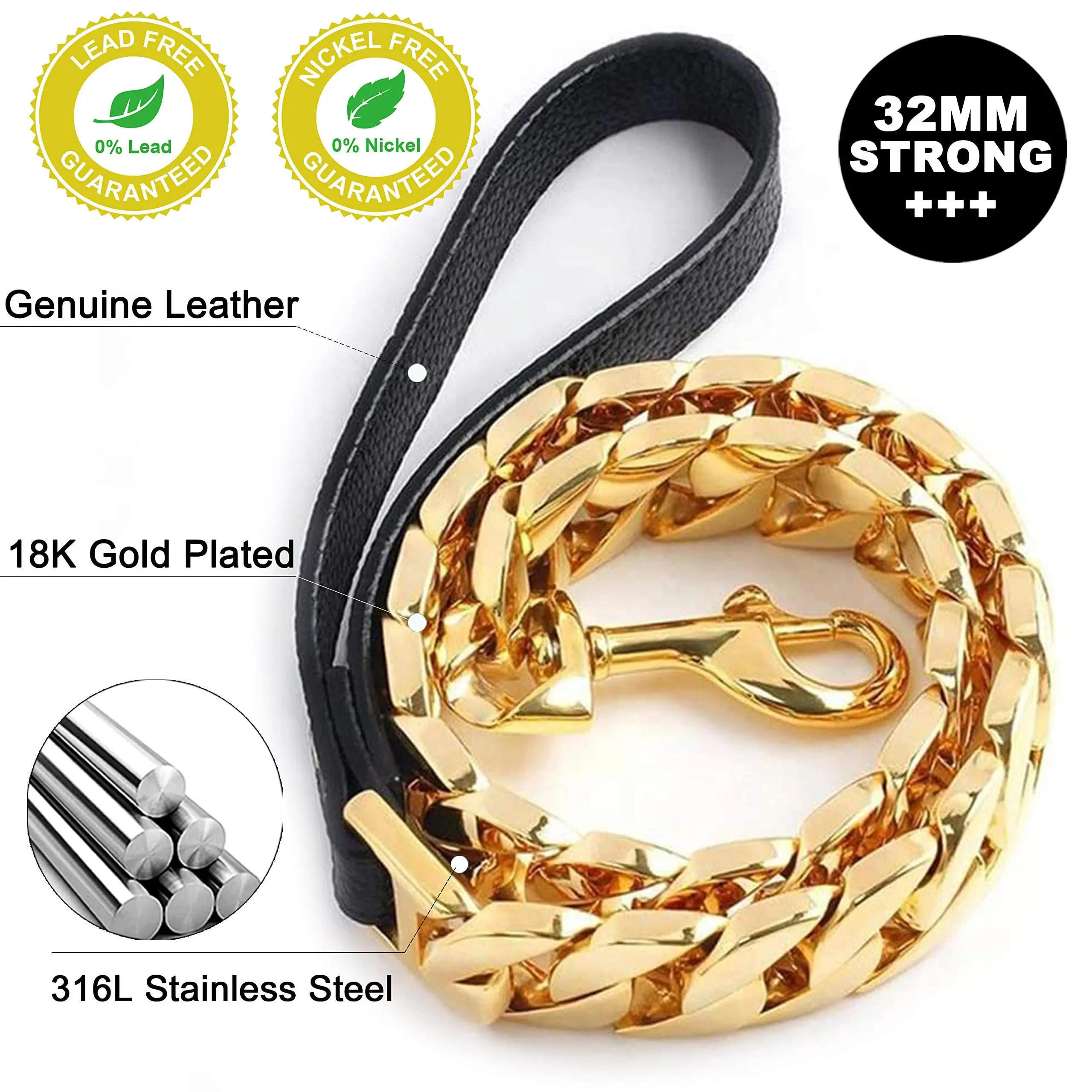 Collar resistente de acero inoxidable para Bulldog y Pitbull