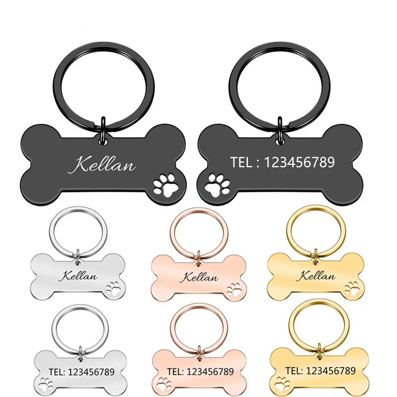 Etiquetas personalizadas para perros y mascotas, etiquetas de identificación de hueso con espejo brillante, nombre grabado, etiqueta de Collar antipérdida para perros y gatos, placa con nombre para mascotas - imagen 2