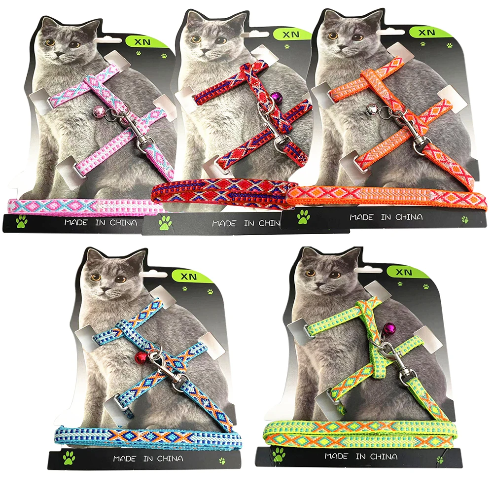 Arnés de nailon para gatos, conjunto de correas, arnés ajustable para cachorros y gatitos, chaleco con campana, cuerda de plomo para caminar para mascotas, perros pequeños, gatos, Chihuahua - imagen 5