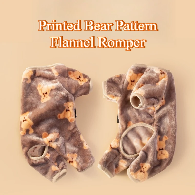 Mono de felpa para mascotas para otoño e invierno, pijamas de lana cálidos para perros pequeños y medianos, disfraz de oso bonito - imagen 3