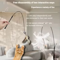 Varita interactiva para gatos con ventosa y plumas naturales