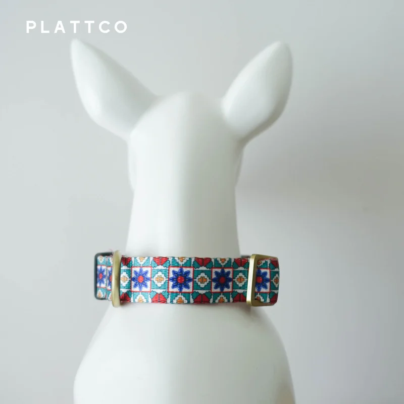 PLATTCO-Collar hecho a mano de alta calidad con pajarita, conjunto de correa para perro, caleidoscopio azul, 5 tamaños, PDC375 - imagen 4