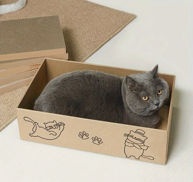 Caja rascadora gatos cartón corrugado dibujos animados – Cama interior - imagen 3