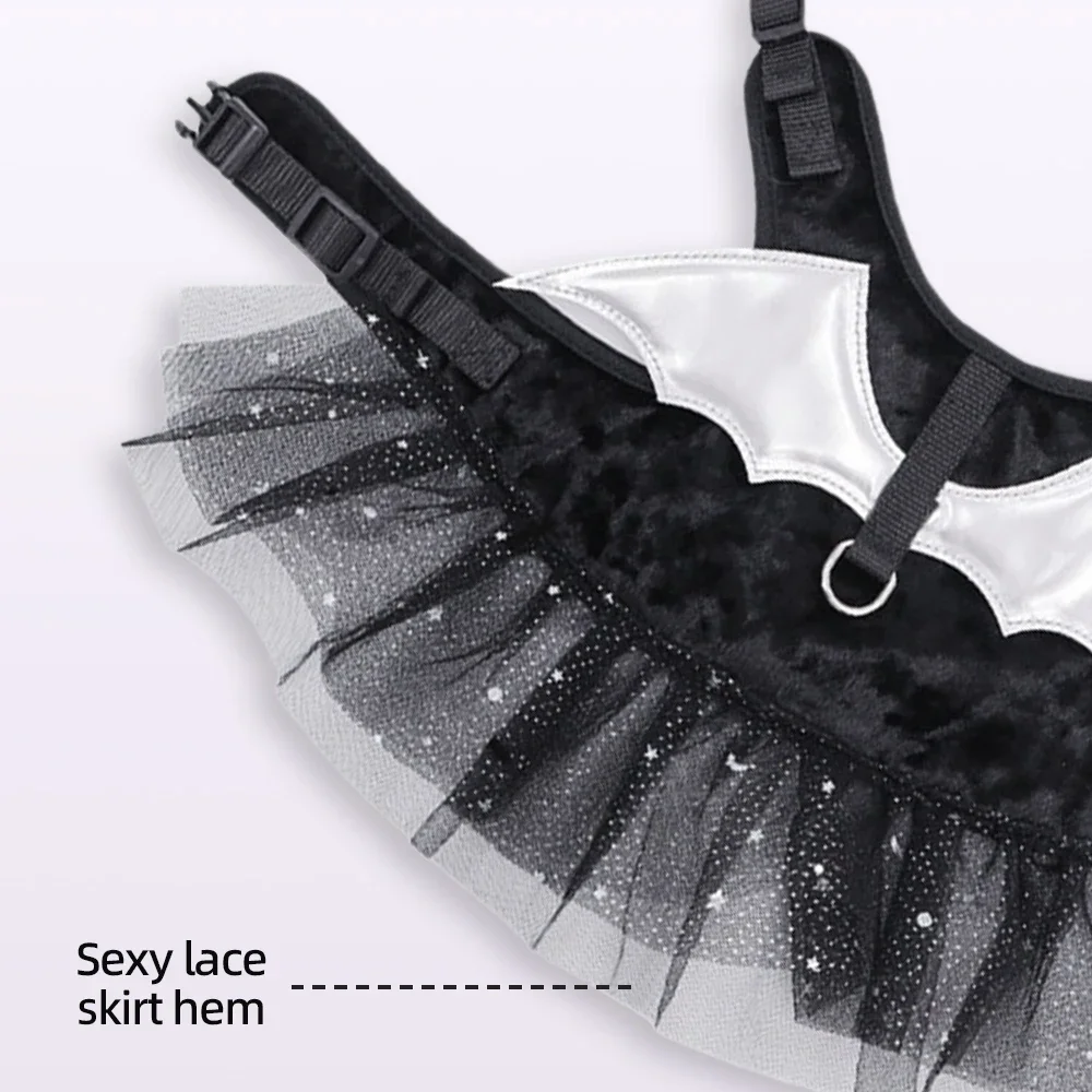 Vestido de Halloween con alas plateadas para perro y gato, arnés para cachorro, traje de Cosplay para perro pequeño, estilo gótico - imagen 3