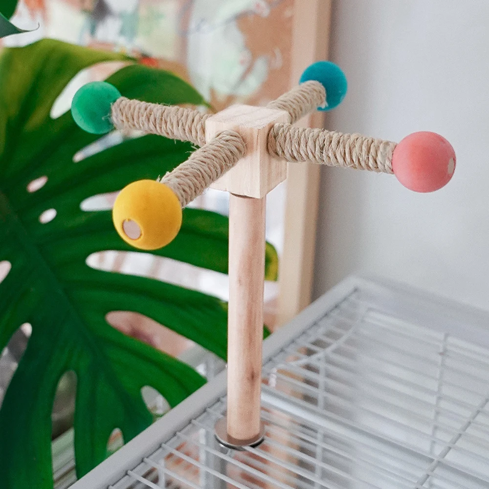 Percha de madera giratoria de Color aleatorio para pájaros, juguete interactivo con diseño de molino de viento, juguete para masticar para pájaros y loros, accesorio para jaula colgante, 1 ud. - imagen 4