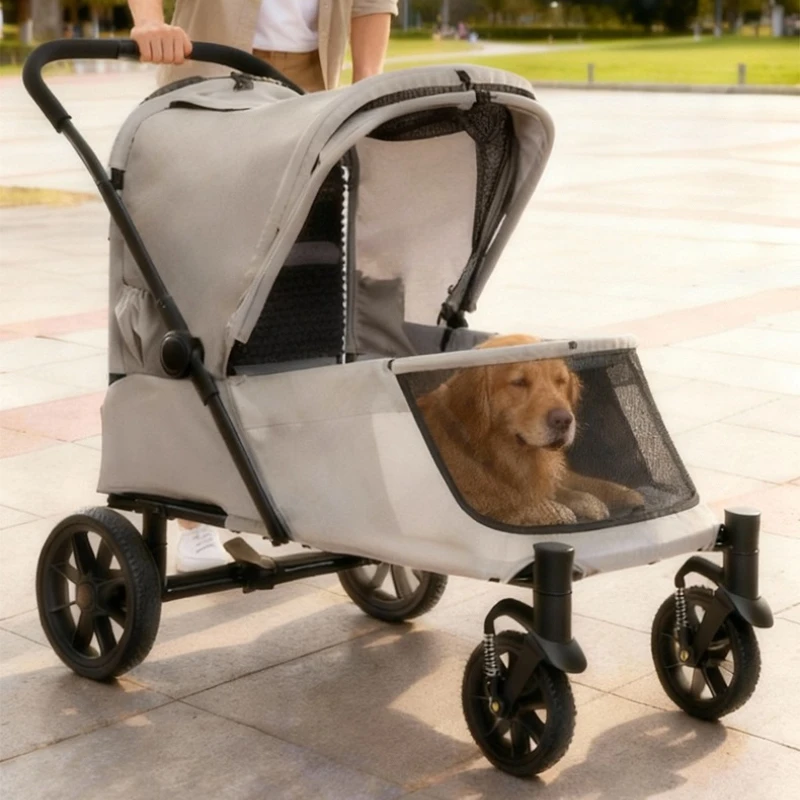 Cochecito plegable para perros, rueda grande con freno de rampa, cochecitos para perros, suspensión para exteriores, cochecito portátil para perros grandes, portador Oxford para mascotas - imagen 2