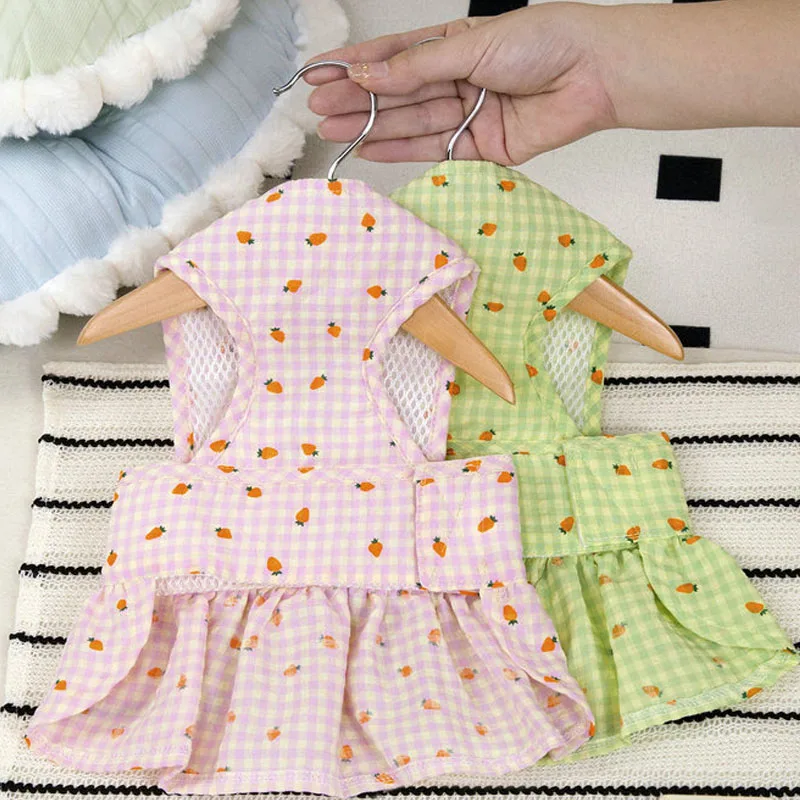 Ropa para perros y niñas, vestido femenino dulce de verano para perros pequeños, Dachshund Yorkie, ropa verde y rosa para mascotas, falda con tirantes para cachorros, vestidos XS - imagen 2