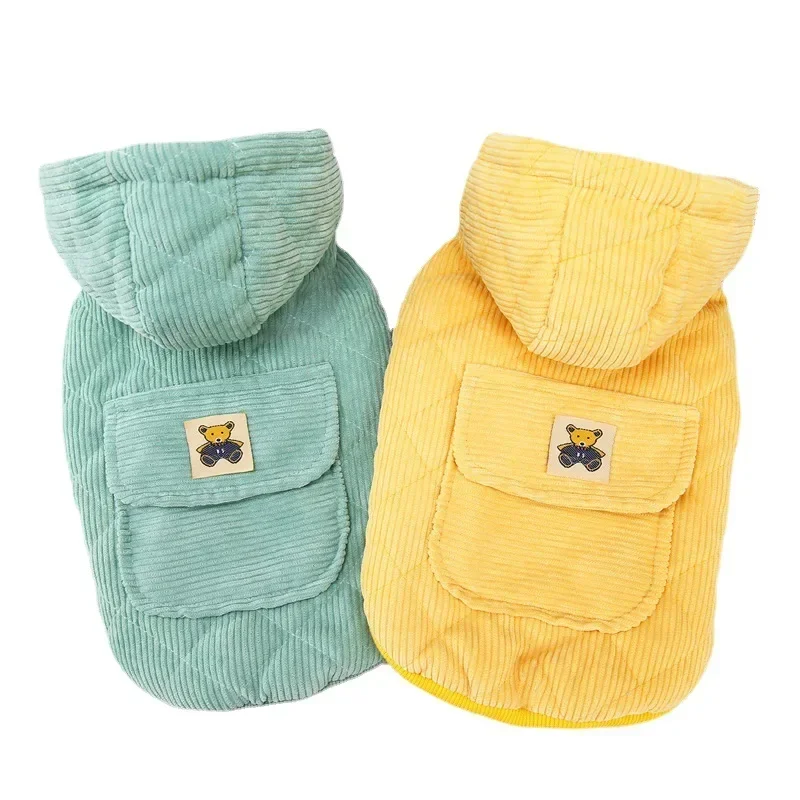 Abrigo de pana para perro con correa, anillo en D, sudadera con capucha de invierno para perro, sudaderas con bolsillos para perros pequeños, ropa para Chihuahua, cachorro - imagen 5
