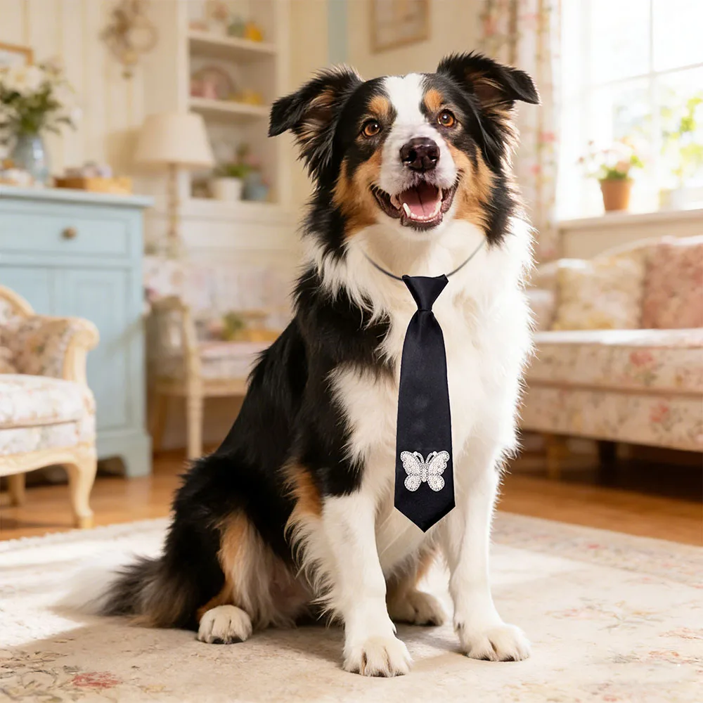 Corbatas decorativas para perros grandes – Estilo blanco y negro con diamantes - imagen 5