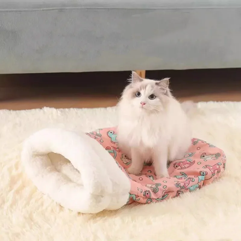 Saco de dormir cálido para gatos, colcha tipo bolsillo, cama para mascotas, tacto suave y esponjoso, estera para mascotas, nido cómodo, suministros para mascotas - imagen 2