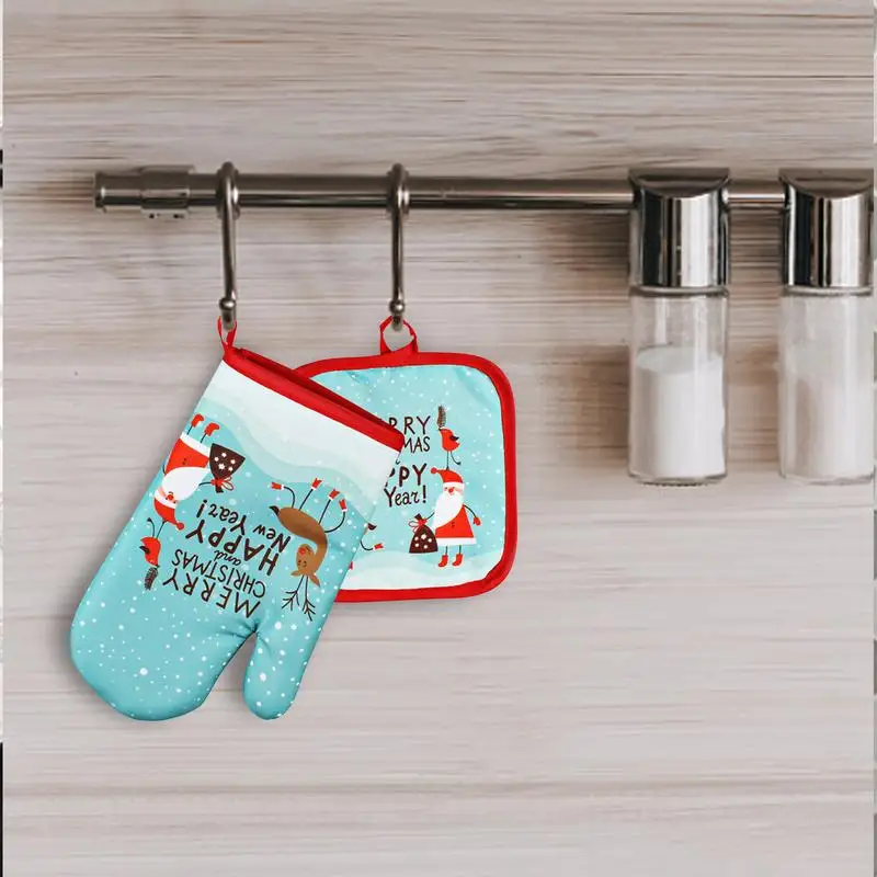 Guantes de cocina anticalor, manoplas navideñas para microondas, agarradera, cocina, barbacoa, horno, microondas, 2 unidades por juego - imagen 4