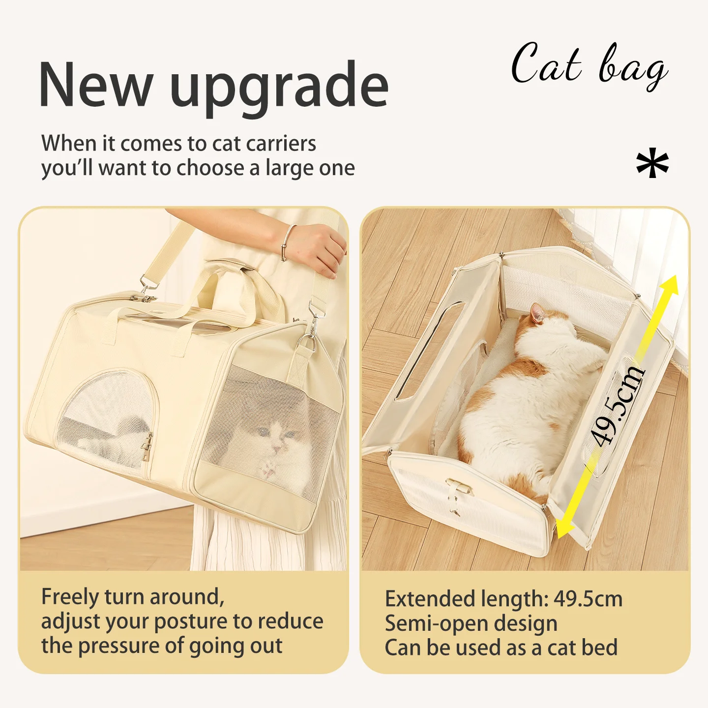 HOOPET Mochila grande para gatos para 2 gatos, bolsa transportadora para mascotas manos libres con clip para correa, ventilada y liviana para viajes - imagen 3