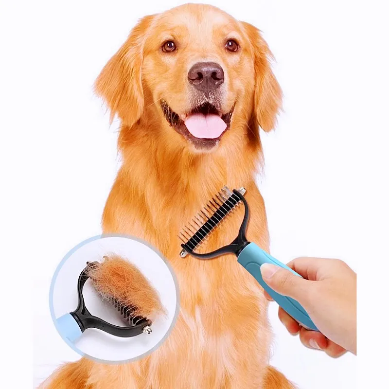 Peine para perros, cuchillo, cepillo para perros, removedor de pelo para mascotas, peines de acero inoxidable para perros, limpieza de nudos, masaje, cepillo para gatos, peine, suministros para mascotas - imagen 2