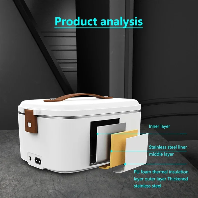 Fiambrera eléctrica portátil de gran capacidad, Bento de acero inoxidable 220, 12V/110V/304 V, 1.8L, para el hogar, la Oficina y el coche - imagen 4