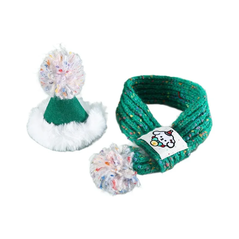 Gorro de Navidad de fieltro para perros, conjunto de cuello y bufanda de lana tejida con dibujos de bolas de pelo, decoración navideña y de Año Nuevo, accesorios para cachorros - imagen 5