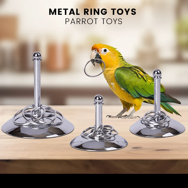 Juguetes de entrenamiento interactivo para loros y pájaros, desarrollo de inteligencia, anillo de Metal apilable, juegos de ejercicios, suministros para pájaros, accesorios para mascotas - imagen 2