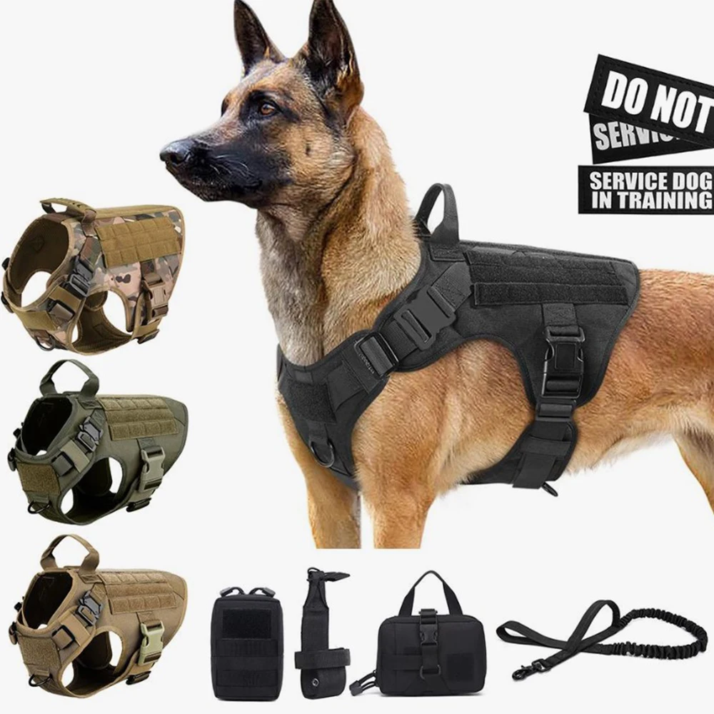 Conjunto de arnés táctico para perros, chaleco, correa y Collar para perros medianos/grandes, equipo para mascotas de estilo militar para entrenamiento y actividades al aire libre