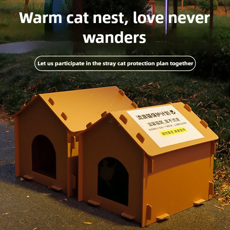 Nido para gatos callejeros al aire libre, impermeable, a prueba de frío, casa cálida para mascotas, camas anidadas para perros de invierno, suministros de nido para gatos Feral a prueba de humedad