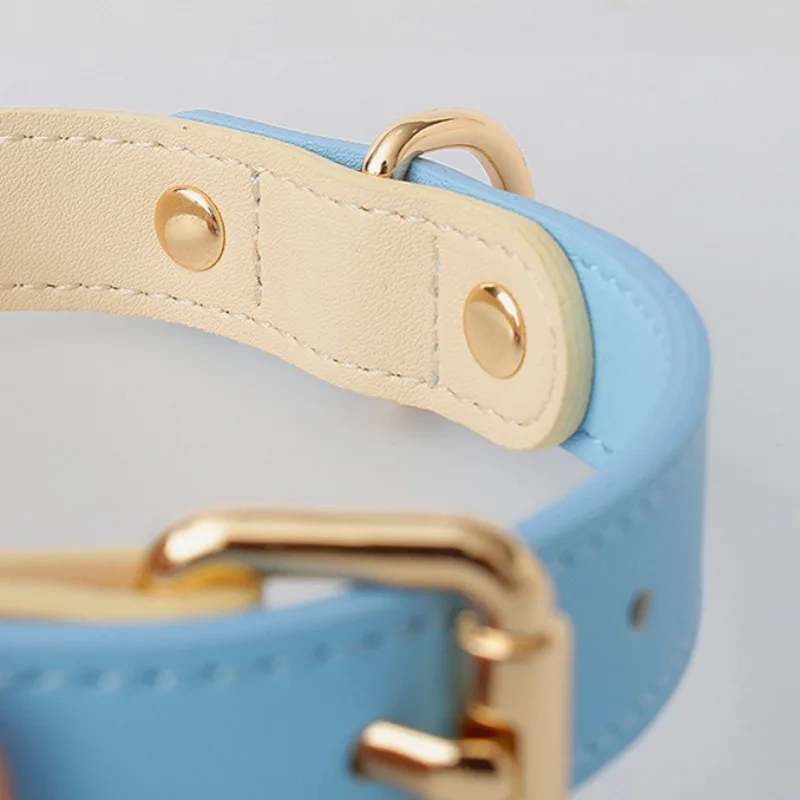 Colorblock-Collar de cuero para mascotas, accesorio básico, ligero, ajustable, suave, para cachorros y perros pequeños y medianos - imagen 4