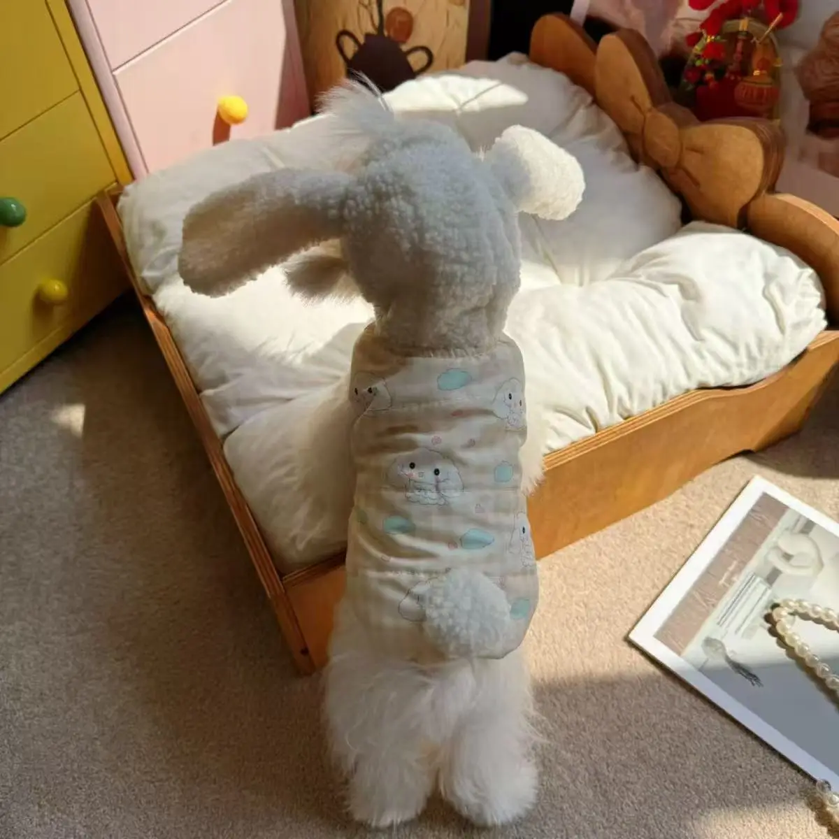 Sudadera con capucha de otoño/invierno para mascotas, gorro de felpa cálido con Orejas de conejo, ropa para perros pequeños, ropa para mascotas, ropa para cachorros pequeños - imagen 3