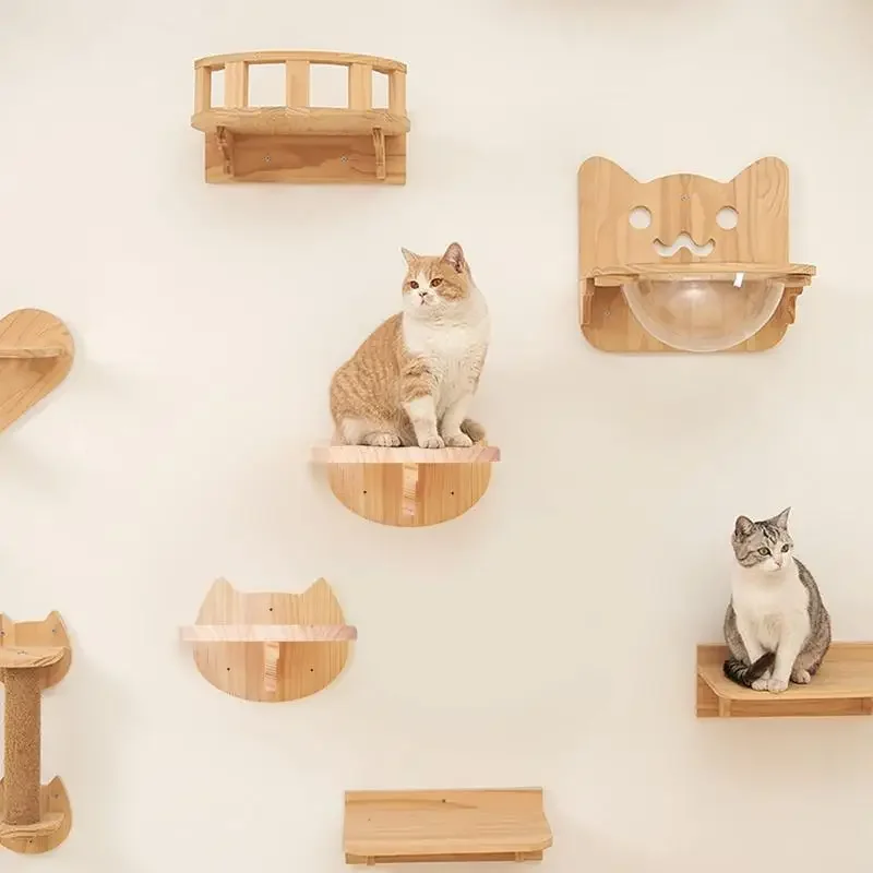 Estante de escalada para mascotas, muebles montados en la pared, puente para gatos y casa, estantes de madera para mascotas, torre de árbol para dormir, perca para escalar gatos - imagen 3