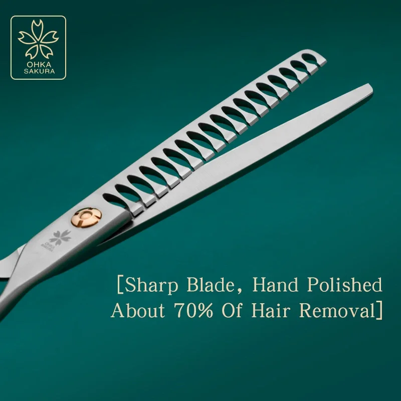 Tijeras de peluquería para mascotas, tijeras de hueso de pescado de 7,0 pulgadas, tornillo dorado de cuatro ojos, tijeras de afeitar y adelgazamiento para perros de peluche 440C domésticas - imagen 4