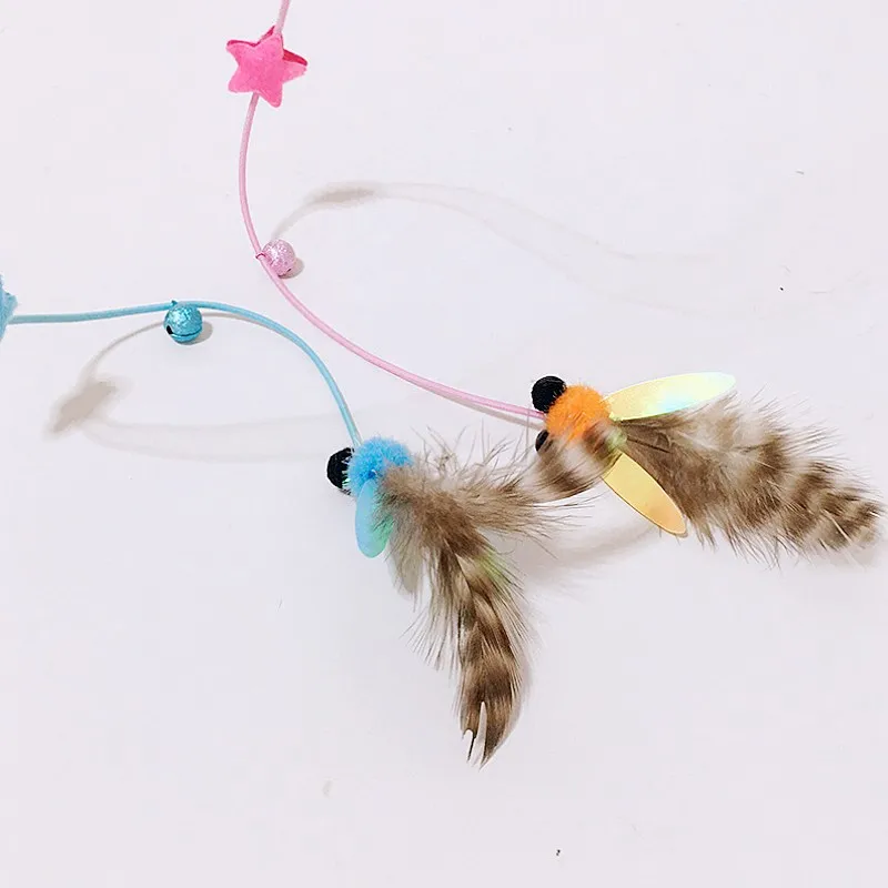 Juguete para gatos con plumas, palo para gatos, juguetes interactivos para insectos y gatos, palos de cuerda elástica, mariposa, gatito, juguete para gatos con campana