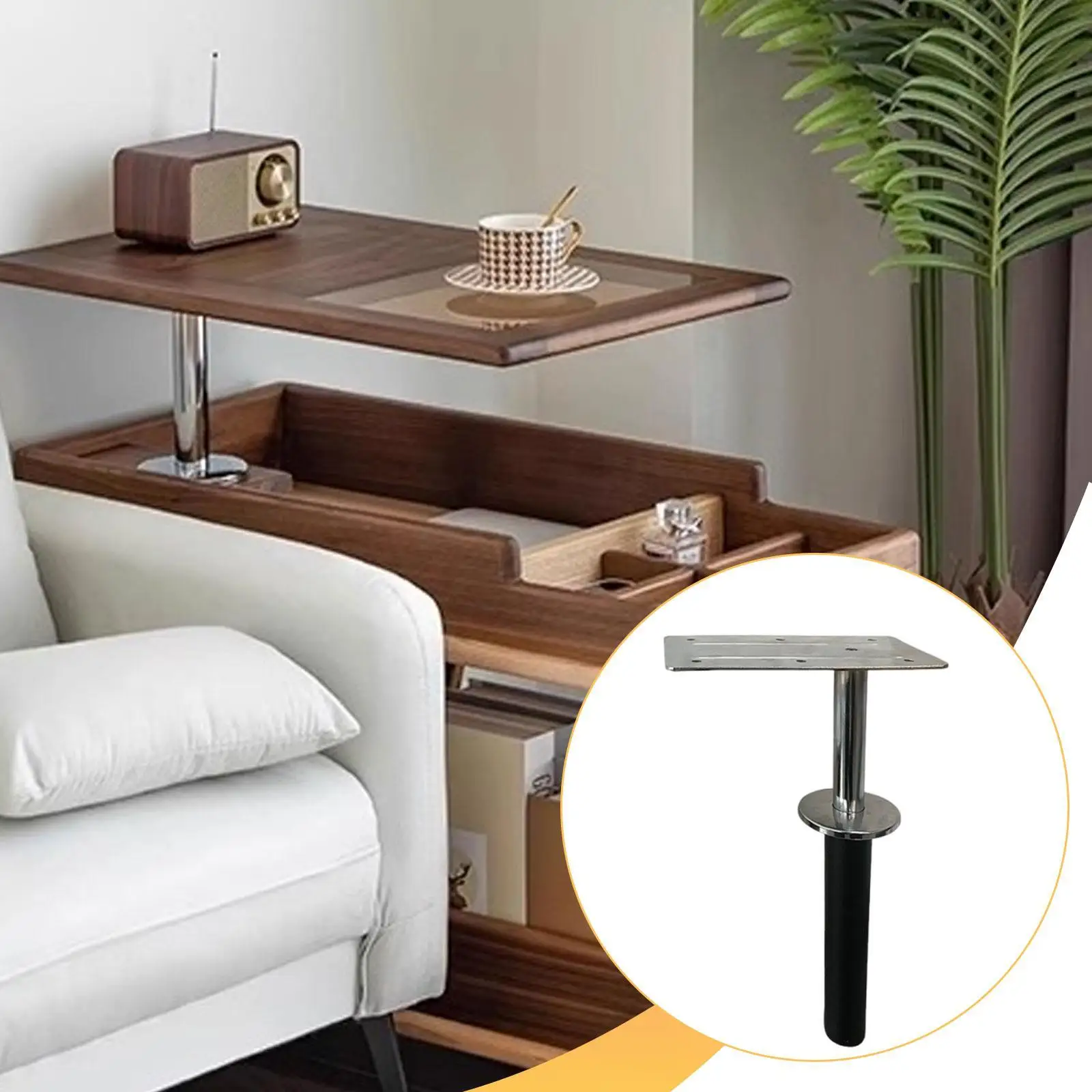 Mesa auxiliar elevadora para sofá con rotación 360° – Práctica y resistente