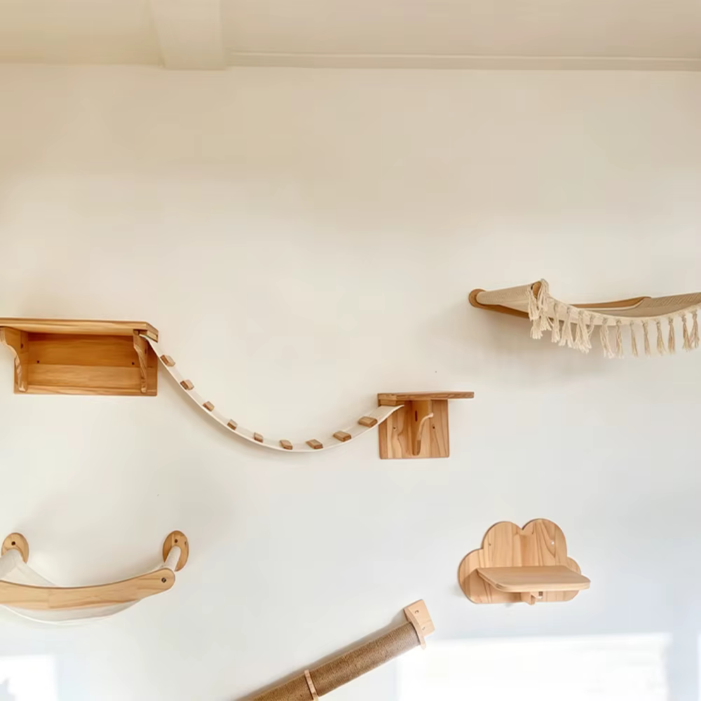 Estructura de pared para gato con rascador y plataformas - imagen 3